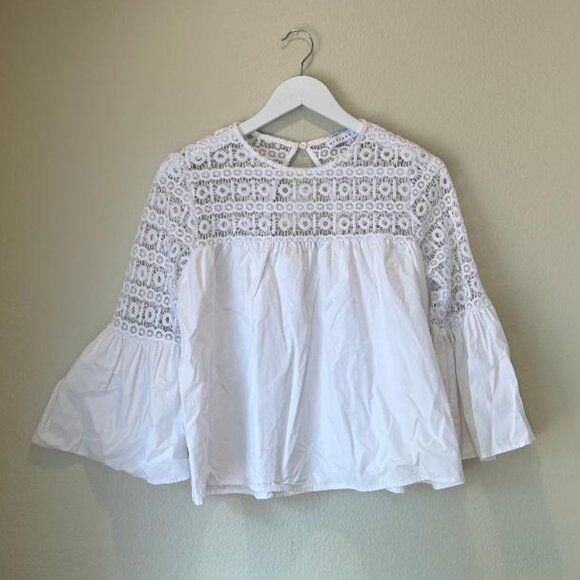 Endless Rose Bell Sleeve Lace Poplin Blouse (Women Size Medium) - Picture 5 of 8